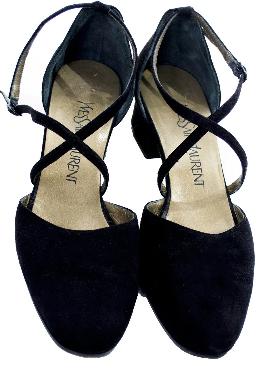 1970s Vintage Yves Saint Laurent Black Suede Shoes 7.5 M SOLD