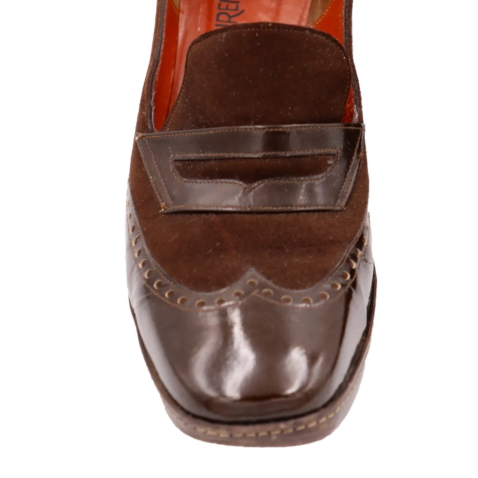 1970s Yves Saint Laurent Brown Leather & Suede Wingtip Heeled Loafers