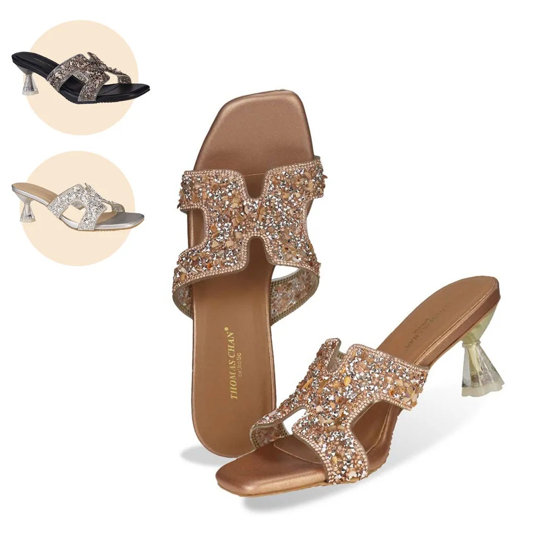 [20% off at cart] Sparkle Jewel H-strap Heeled Sandals