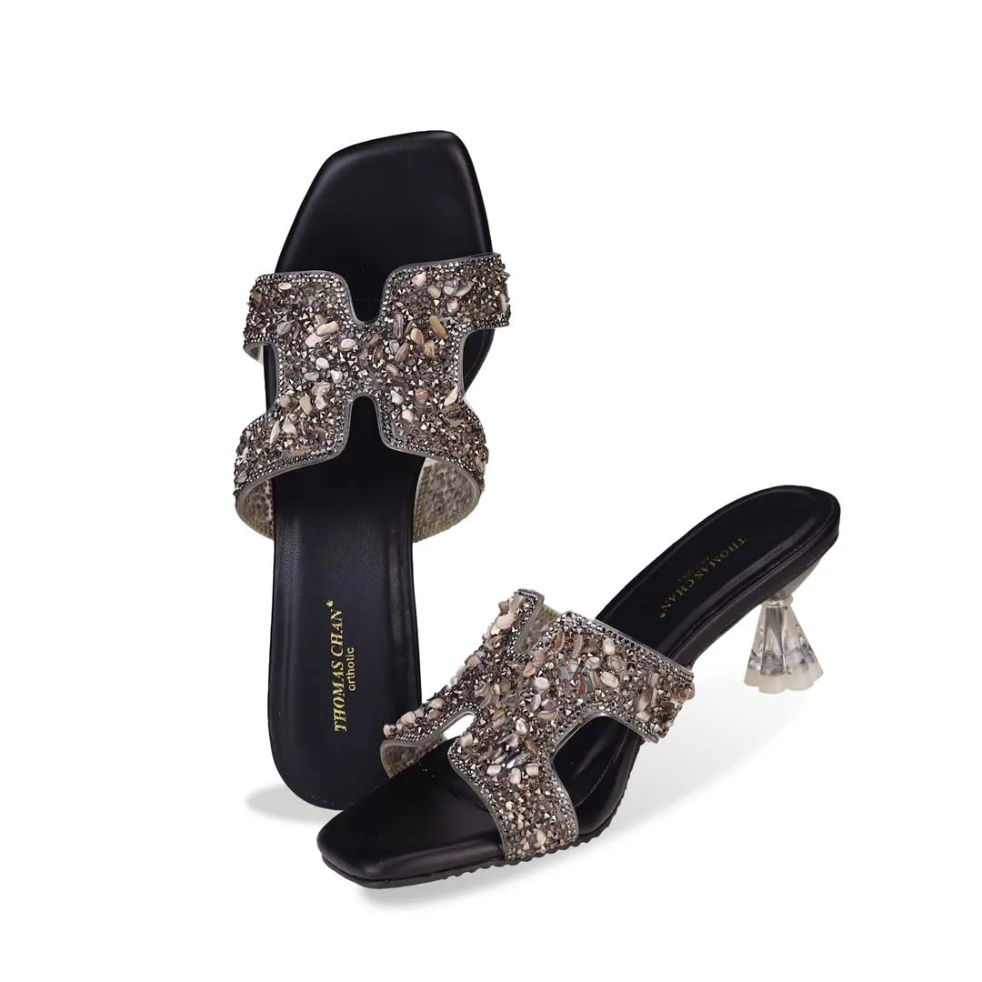 [20% off at cart] Sparkle Jewel H-strap Heeled Sandals