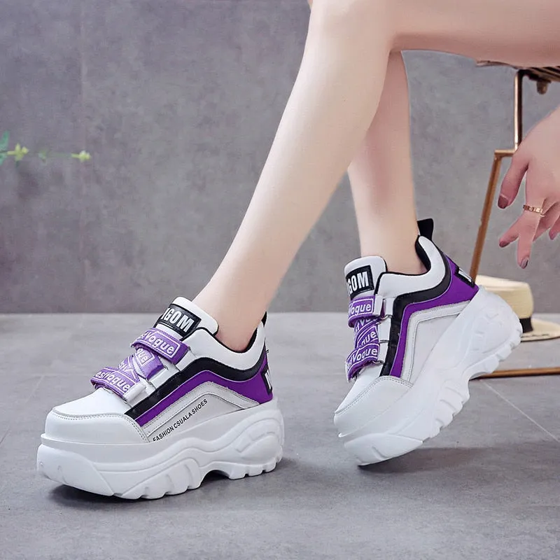 2022 Thick Bottom Chunky Sneakers Women White Black Patchwork High Platform Shoes Woman Casual Autumn Winter Wedges Footwear