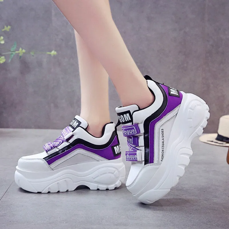 2022 Thick Bottom Chunky Sneakers Women White Black Patchwork High Platform Shoes Woman Casual Autumn Winter Wedges Footwear