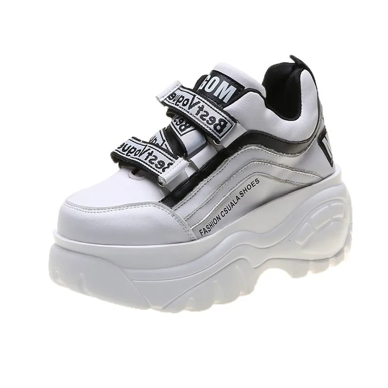 2022 Thick Bottom Chunky Sneakers Women White Black Patchwork High Platform Shoes Woman Casual Autumn Winter Wedges Footwear