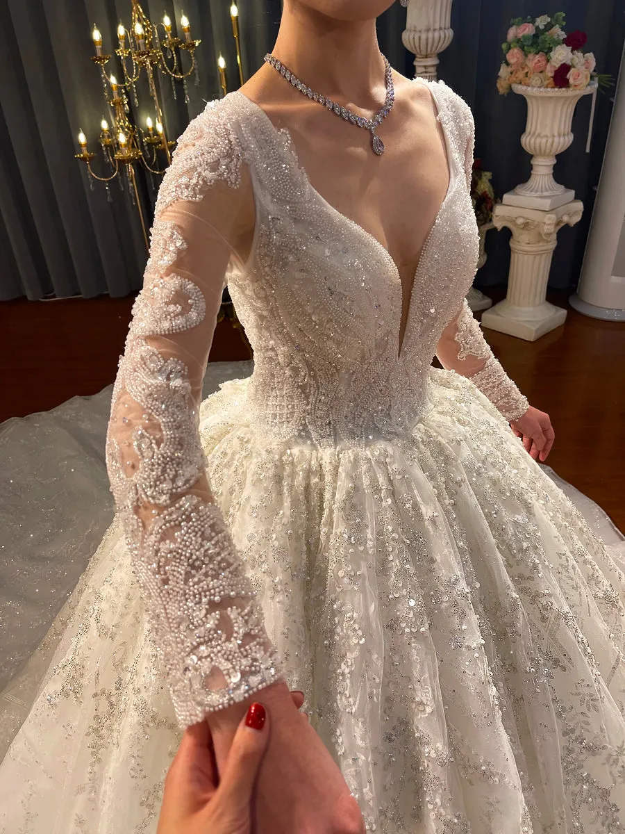 AM1121 Long Sleeve Ball Gown  hand made Luxury Wedding Dress