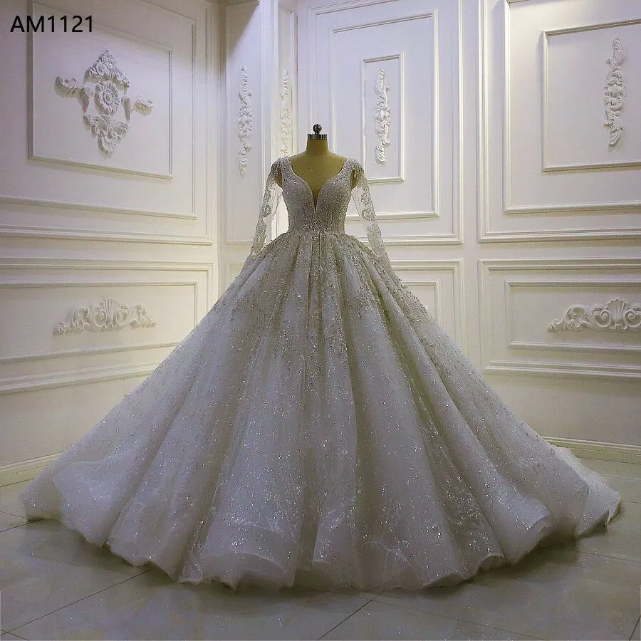 AM1121 Long Sleeve Ball Gown  hand made Luxury Wedding Dress