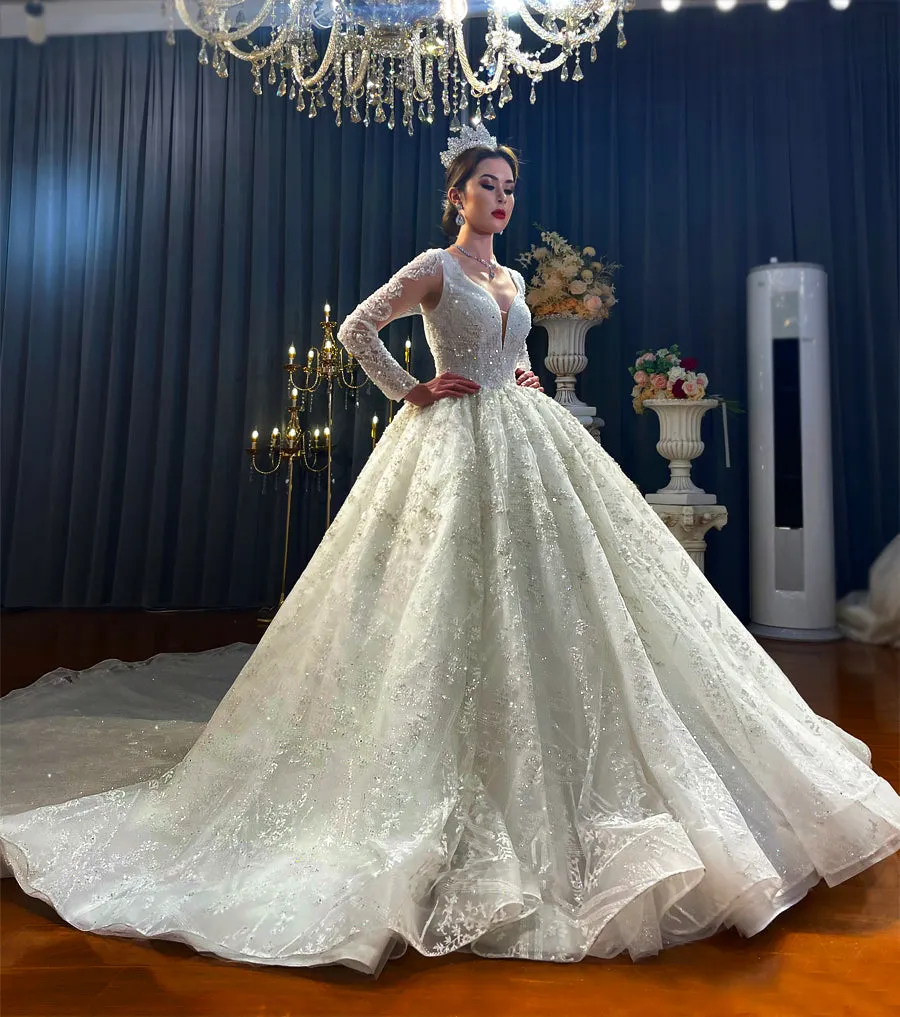 AM1121 Long Sleeve Ball Gown  hand made Luxury Wedding Dress