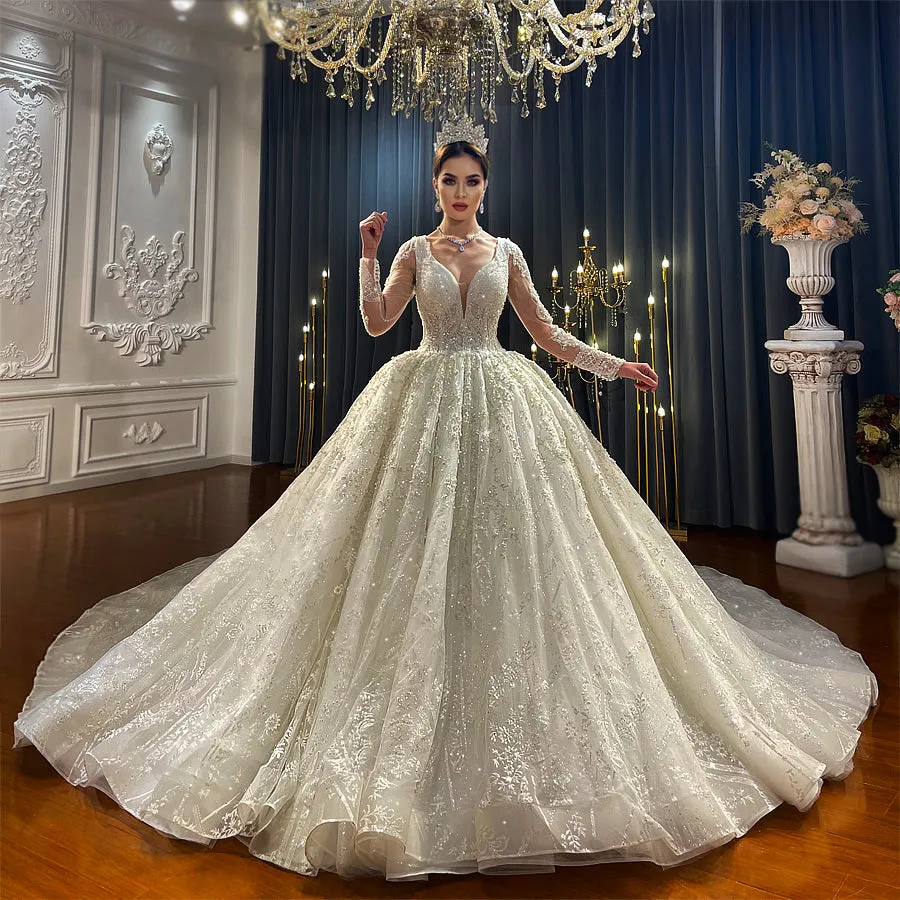 AM1121 Long Sleeve Ball Gown  hand made Luxury Wedding Dress