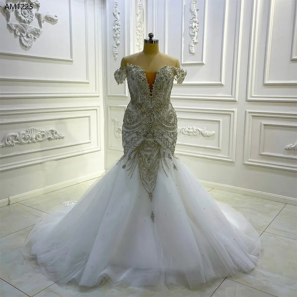 AM1225 Off Shoulder Crystal beaded shinyluxury  Mermaid wedding dress