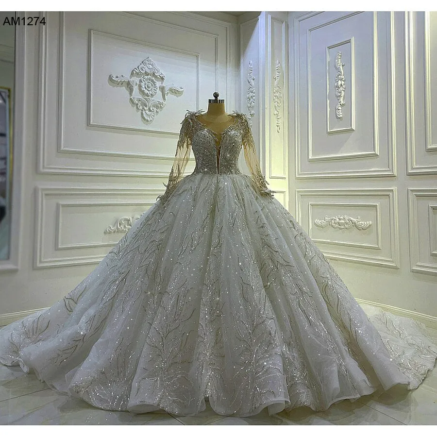 AM1274 Lace Applique Ball Gown luxury Wedding Dress