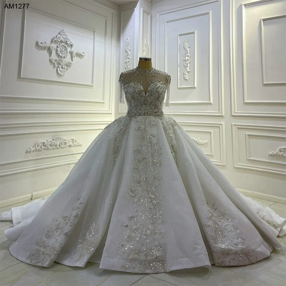 AM1277 Lace Appliqued Beaded Plus size ball gown luxury Wedding Dress