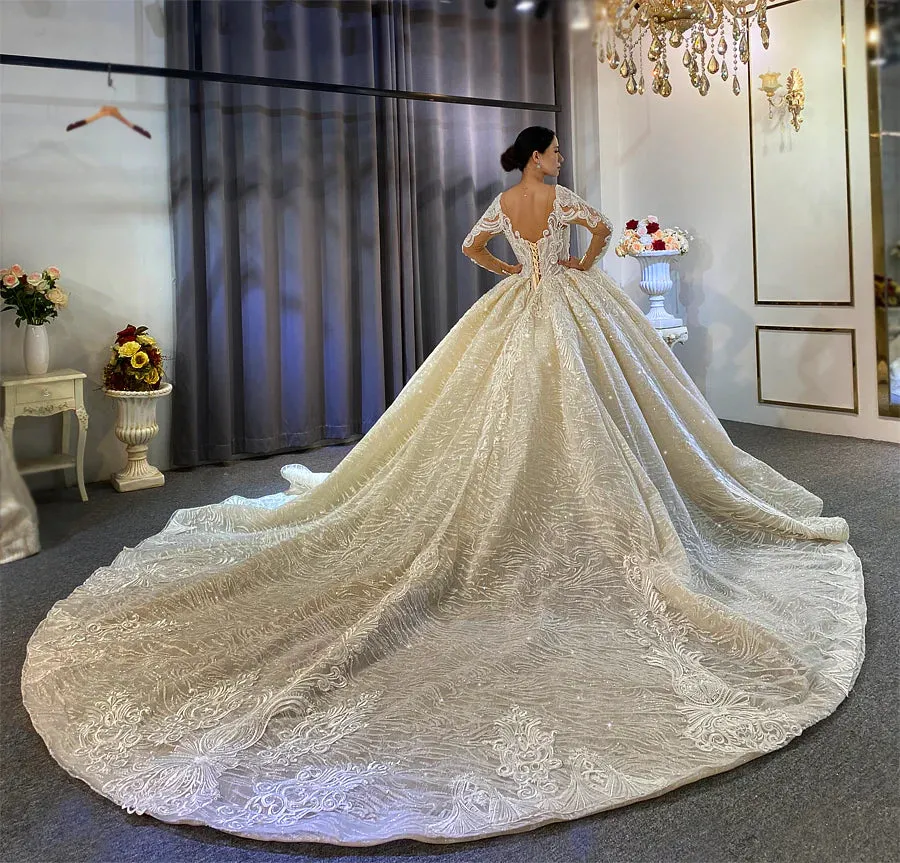 AM649 Luxury ball gown illusion Princess cut wedding dress