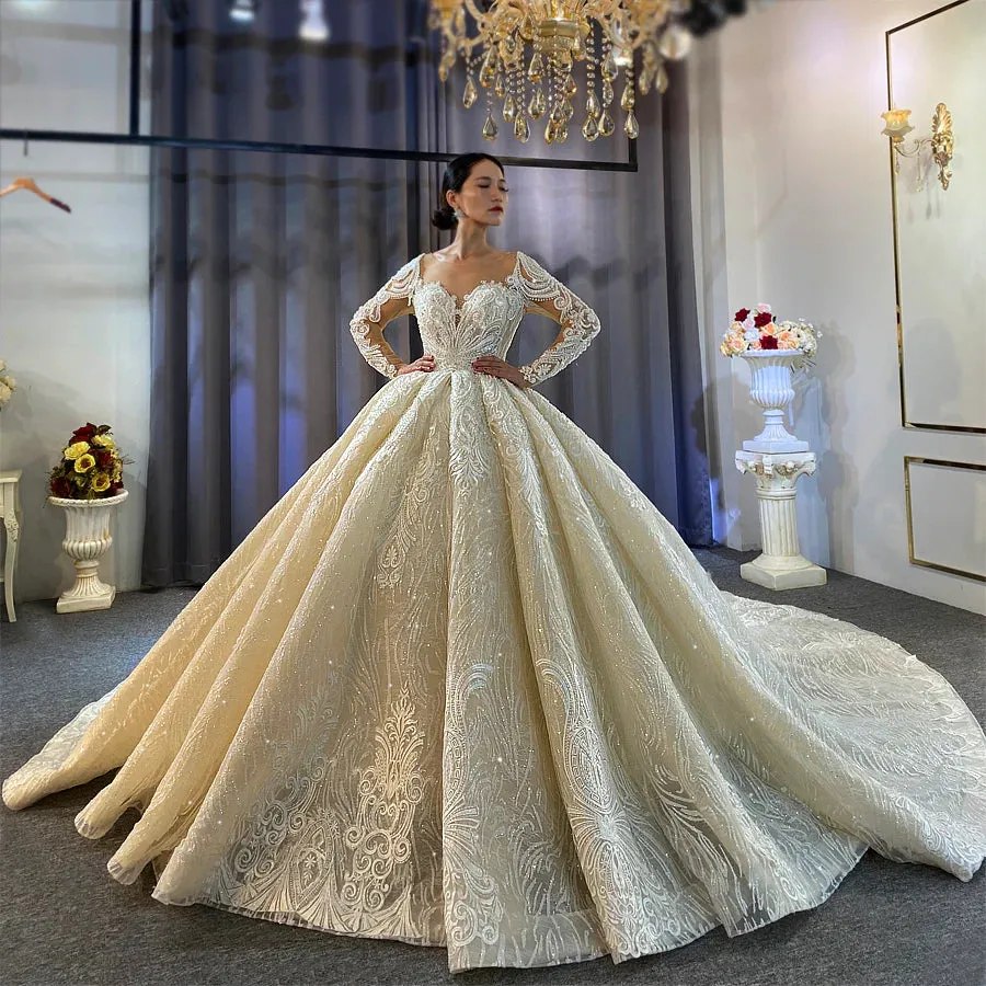 AM649 Luxury ball gown illusion Princess cut wedding dress