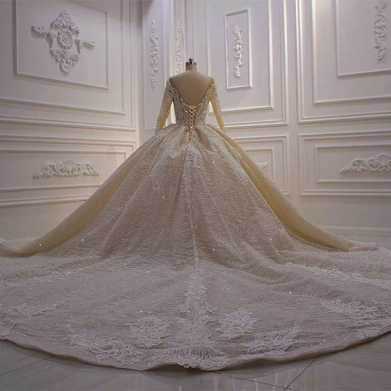 AM649 Luxury ball gown illusion Princess cut wedding dress