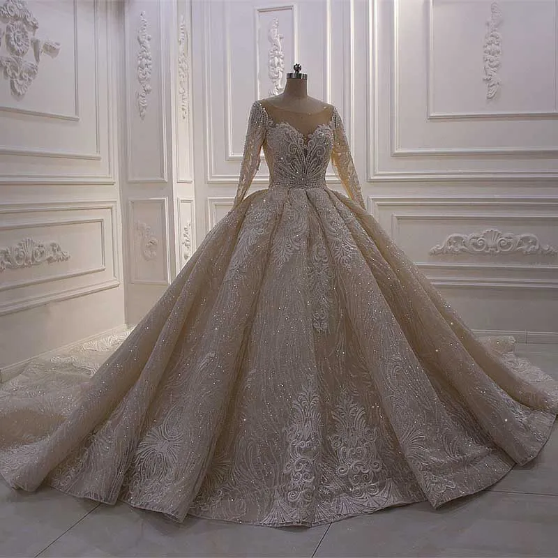 AM649 Luxury ball gown illusion Princess cut wedding dress