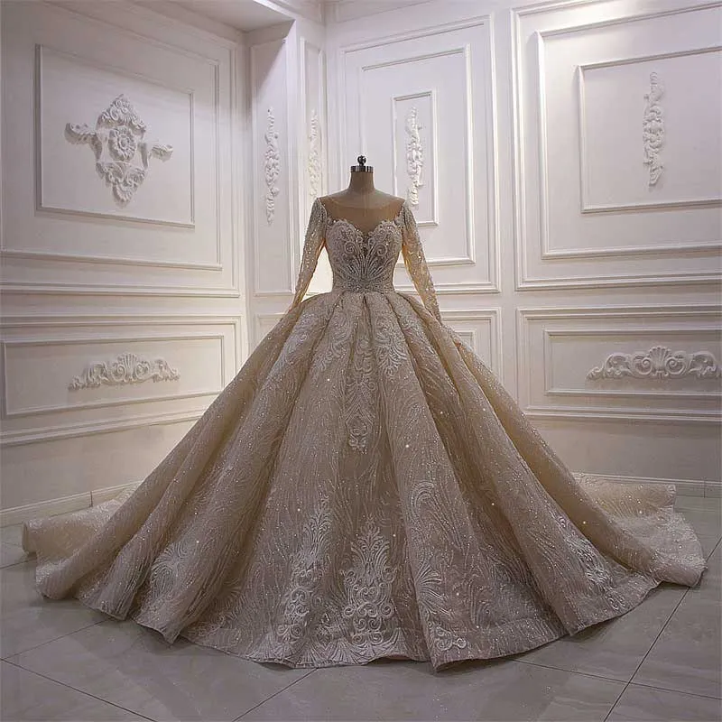 AM649 Luxury ball gown illusion Princess cut wedding dress