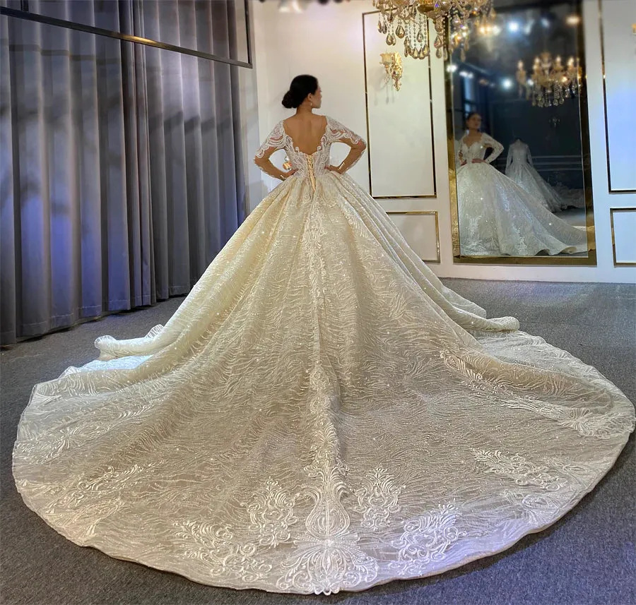 AM649 Luxury ball gown illusion Princess cut wedding dress