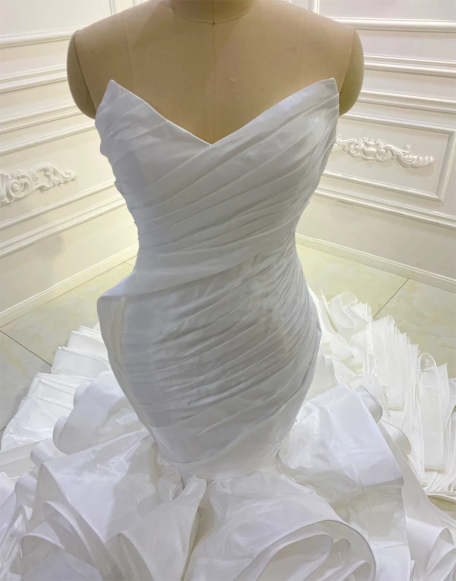 AM809 robe satin Strapless Pleated Mermaid African Luxury Wedding Dress