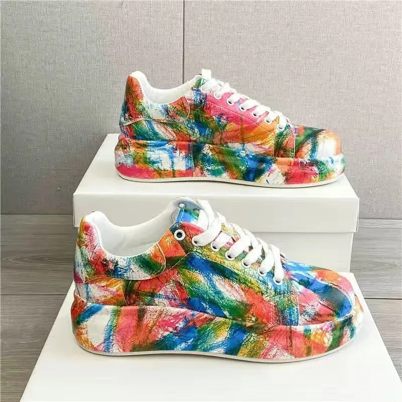 Amozae- 2024 Spring Autumn New Women's Chunky Sneakers Fashion Soft Platform Graffiti Casual Shoes Classic Girls Streetwear Trainers