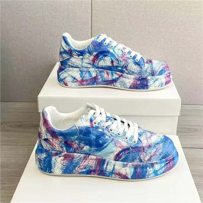 Amozae- 2024 Spring Autumn New Women's Chunky Sneakers Fashion Soft Platform Graffiti Casual Shoes Classic Girls Streetwear Trainers