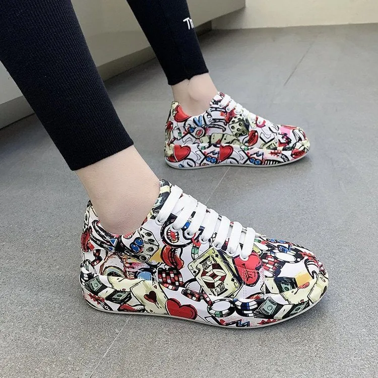 Amozae- 2024 Spring Autumn New Women's Chunky Sneakers Fashion Soft Platform Graffiti Casual Shoes Classic Girls Streetwear Trainers