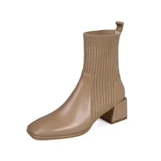 Amozae-Ankle Socks Shoes Women Autumn Winter Chelsea Boots Female Plus Size 43 Casual Chunky Square-toed Comfy Low Heel Botas De Mujer