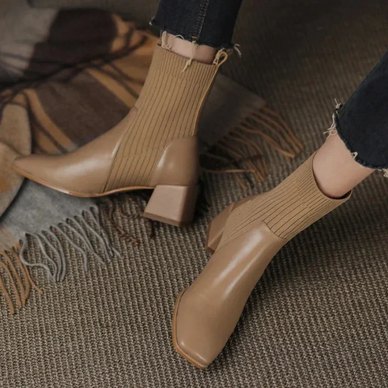 Amozae-Ankle Socks Shoes Women Autumn Winter Chelsea Boots Female Plus Size 43 Casual Chunky Square-toed Comfy Low Heel Botas De Mujer