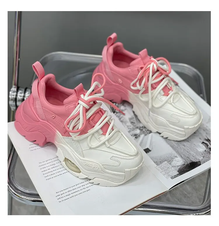 Amozae-- Female Flats Mixed Color Cross Tied Pink Sugar New Arrivals Comfy Casual Woman Sneakers Shoes For Women 2024 Chunky Heel