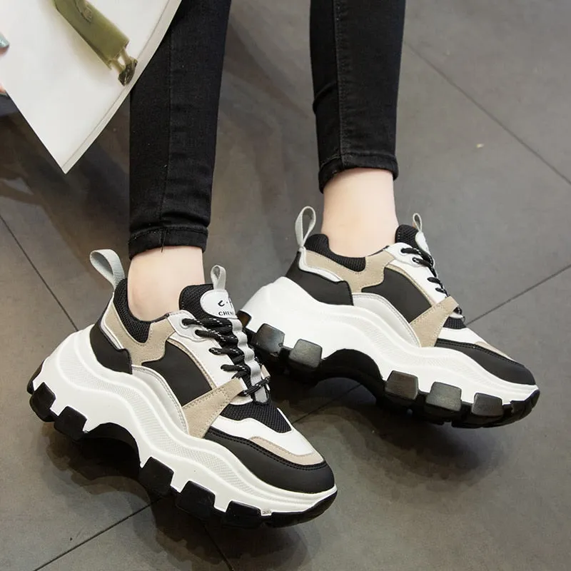 Amozae  VIP Link For Dropshipping Fujin Chunky Sneakers Women Spring Thick Bottom Daddy Shoes Round Toe Breathing Leisure Women Shoes