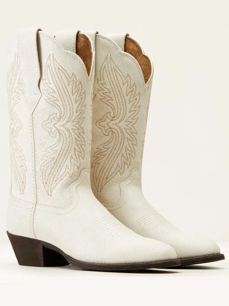 ARIAT Heritage Western R Toe Boots - Womens Cowgirl StretchFit - Distressed Ivory