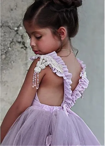 Attractive Tulle Square Neckline Ball Gown Flower Girl Dresses With Handmade Flowers, FW03