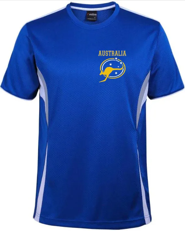 Australia Roo & Stars Left Chest Logo Sports Wear T-Shirt (Royal Blue, Grey/White Trim)