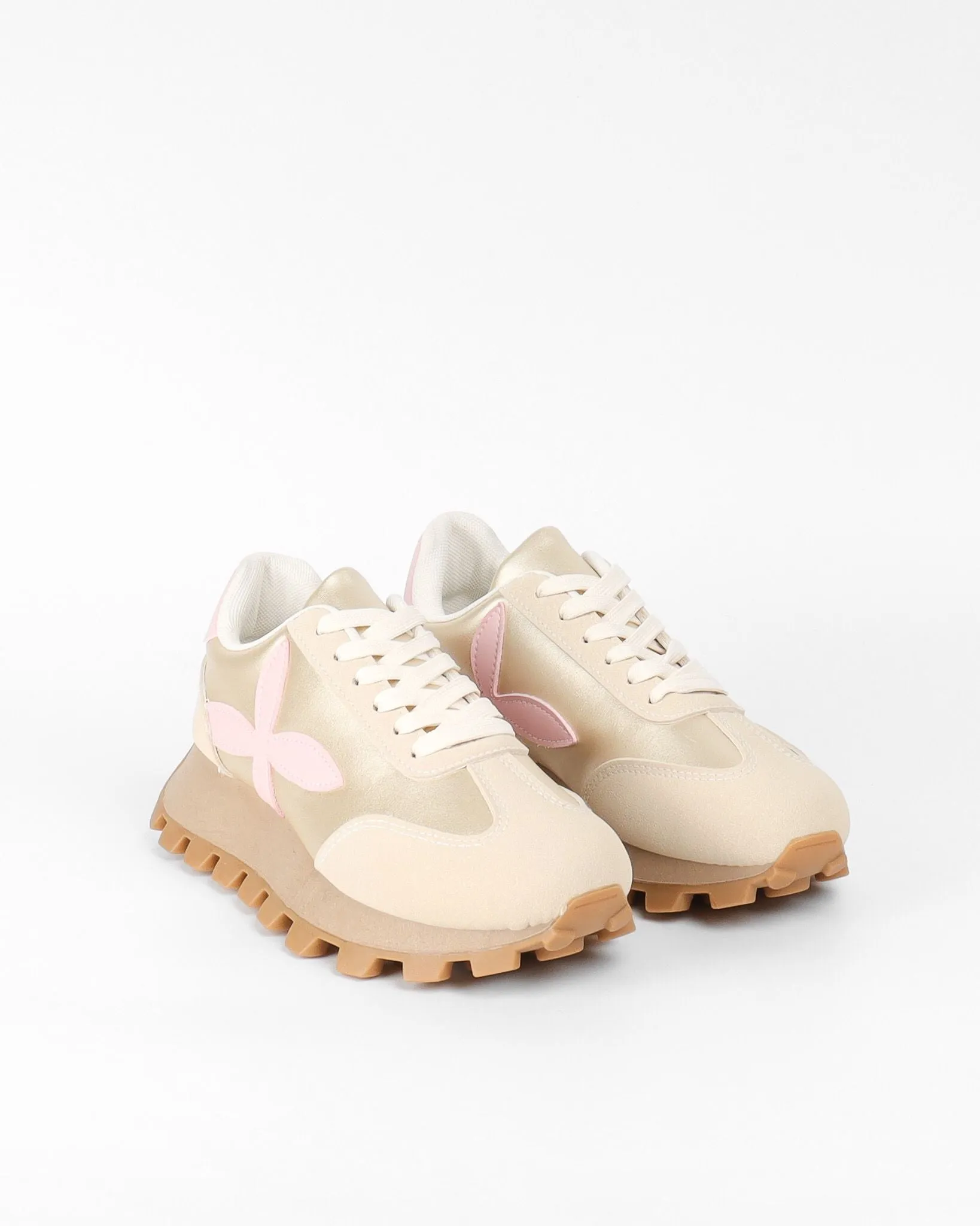 BEIGE LACE UP DESIGNER CHUNKY SNEAKERS TRAINERS