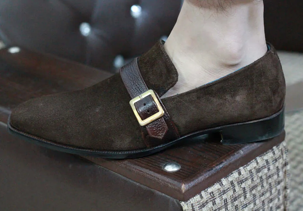 Bespoke Brown Loafer Suede Monk Strap Shoe for Men