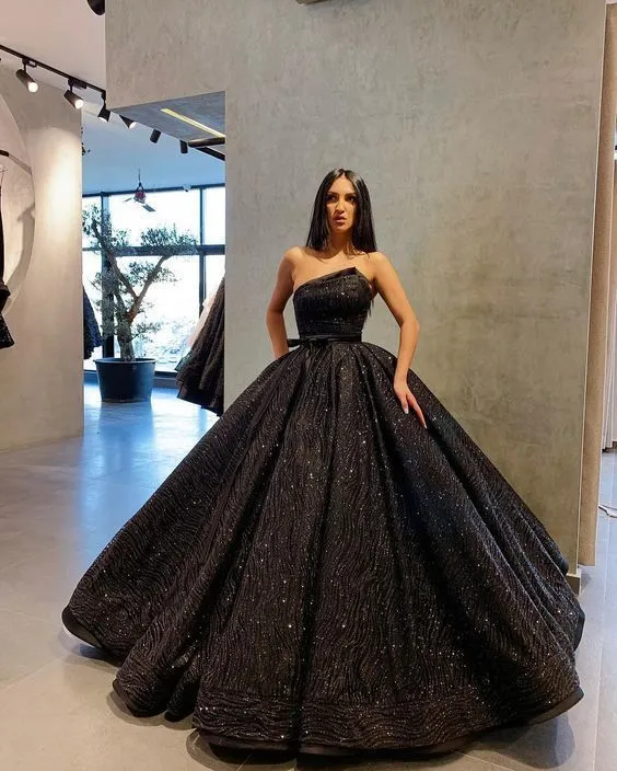 Black ball gown sequin fashion prom dress   cg13227