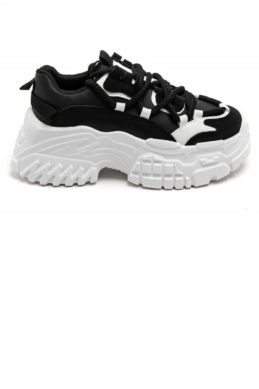 BLACK CHUNKY PLATFORM LACE UP SNEAKERS TRAINERS