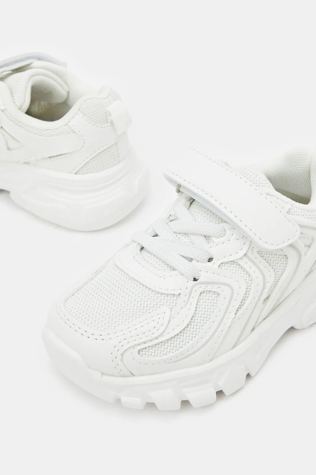 Boys White Material Block Chunky Sneaker