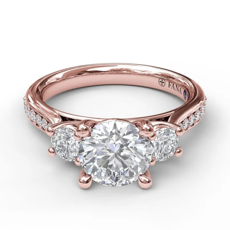 Classic Three Stone Single Row Engagement Ring