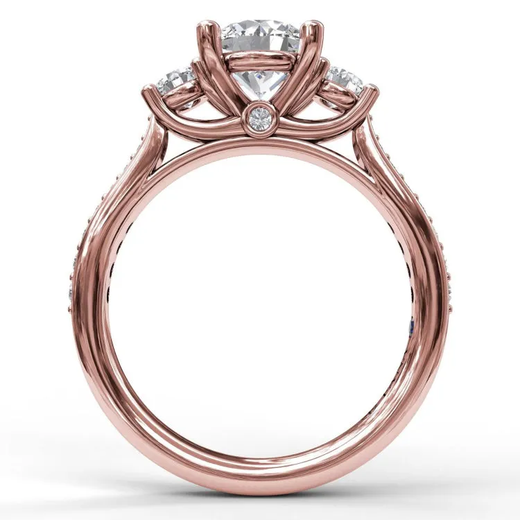 Classic Three Stone Single Row Engagement Ring