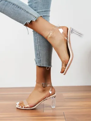 Clear Chunky Heeled Ankle Strap Sandals