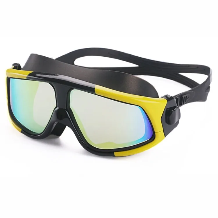 Colorful Large Frame Electroplating Anti-fog Silicone Swimming Goggles for Adults (Yellow   Black)