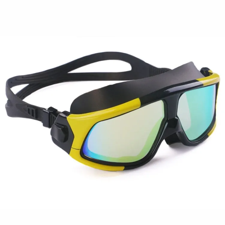 Colorful Large Frame Electroplating Anti-fog Silicone Swimming Goggles for Adults (Yellow   Black)