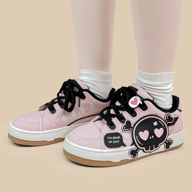 Deadly Black Skull Pink Chunky Sneakers - Women's