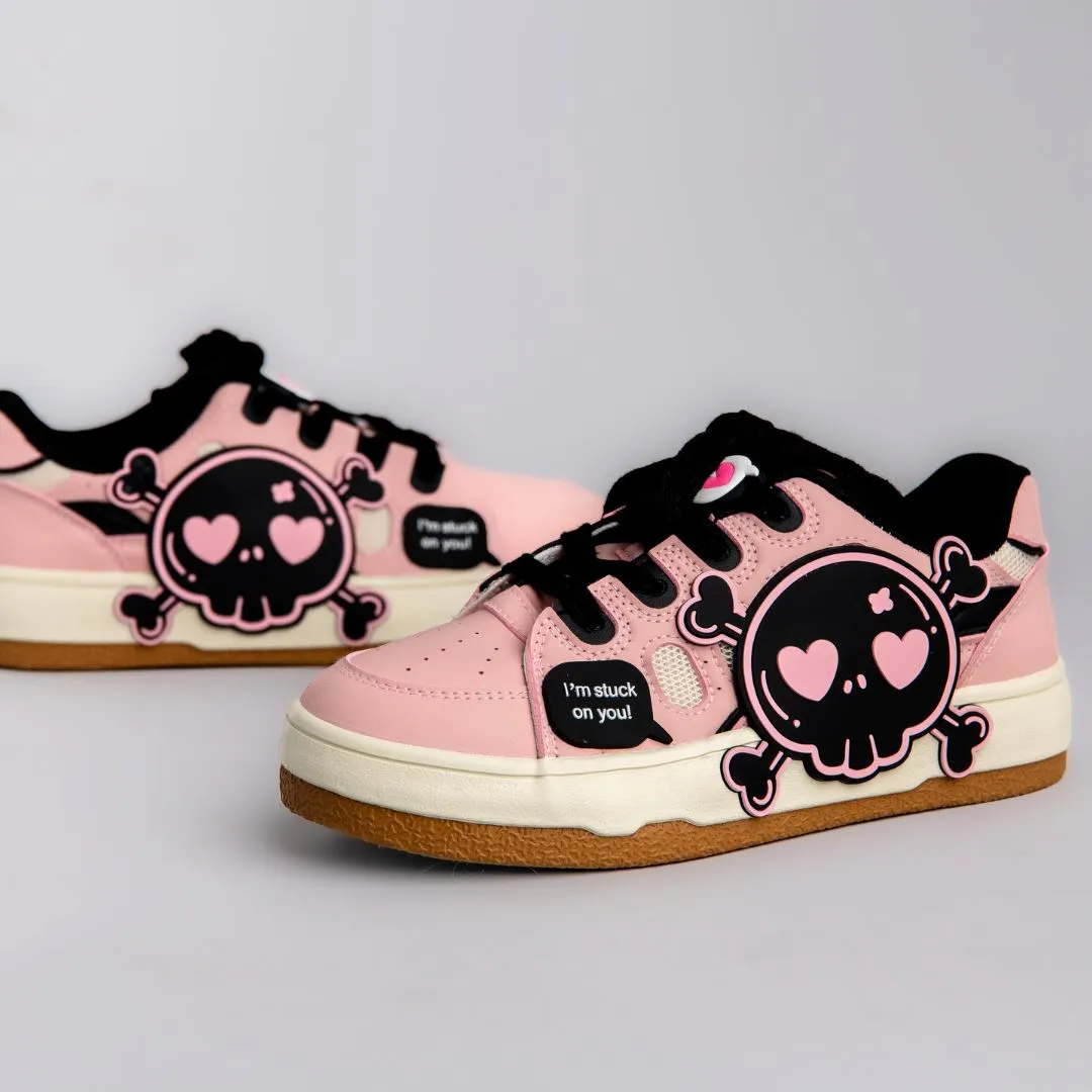 Deadly Black Skull Pink Chunky Sneakers - Women's