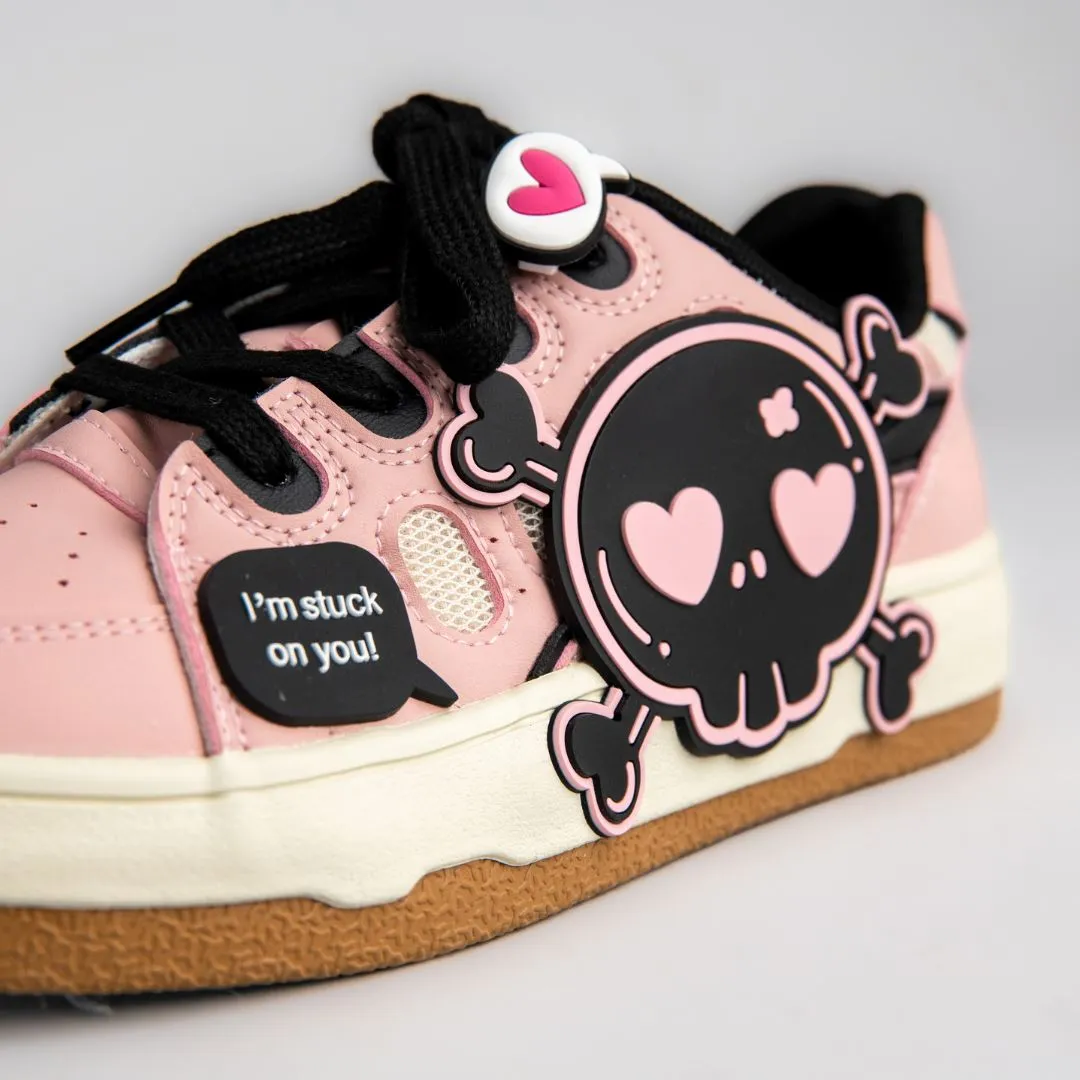 Deadly Black Skull Pink Chunky Sneakers - Women's