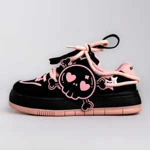 Deadly Pink Skull Black Chunky Sneakers - Women's