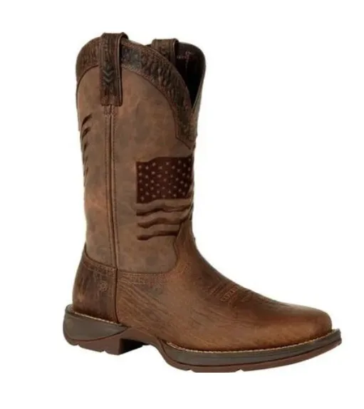 DURANGO MENS BROWN DISTRESSED FLAG EMBROIDERY WESTERN BOOT STYLE DDB0314