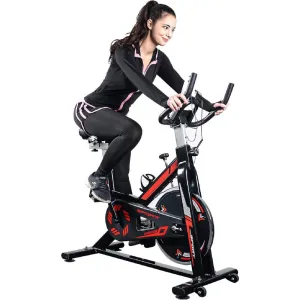 Exercise Stationary Bike 330 Lbs Weight Capacity, Spin Indoor Cycling Bike with LCD Monitor and Comfortable Seat Cushion