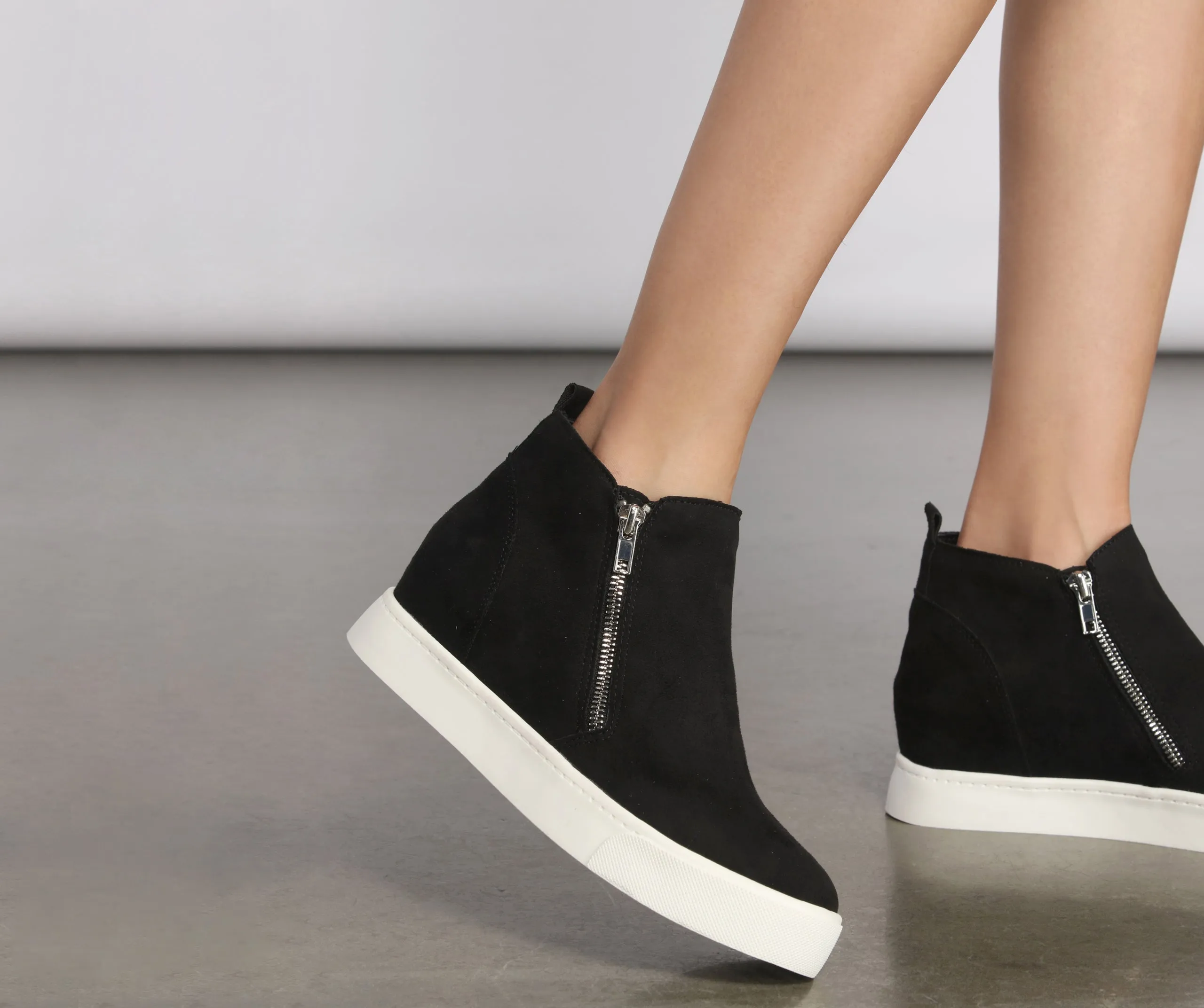 Faux Suede High Top Zipped Sneakers