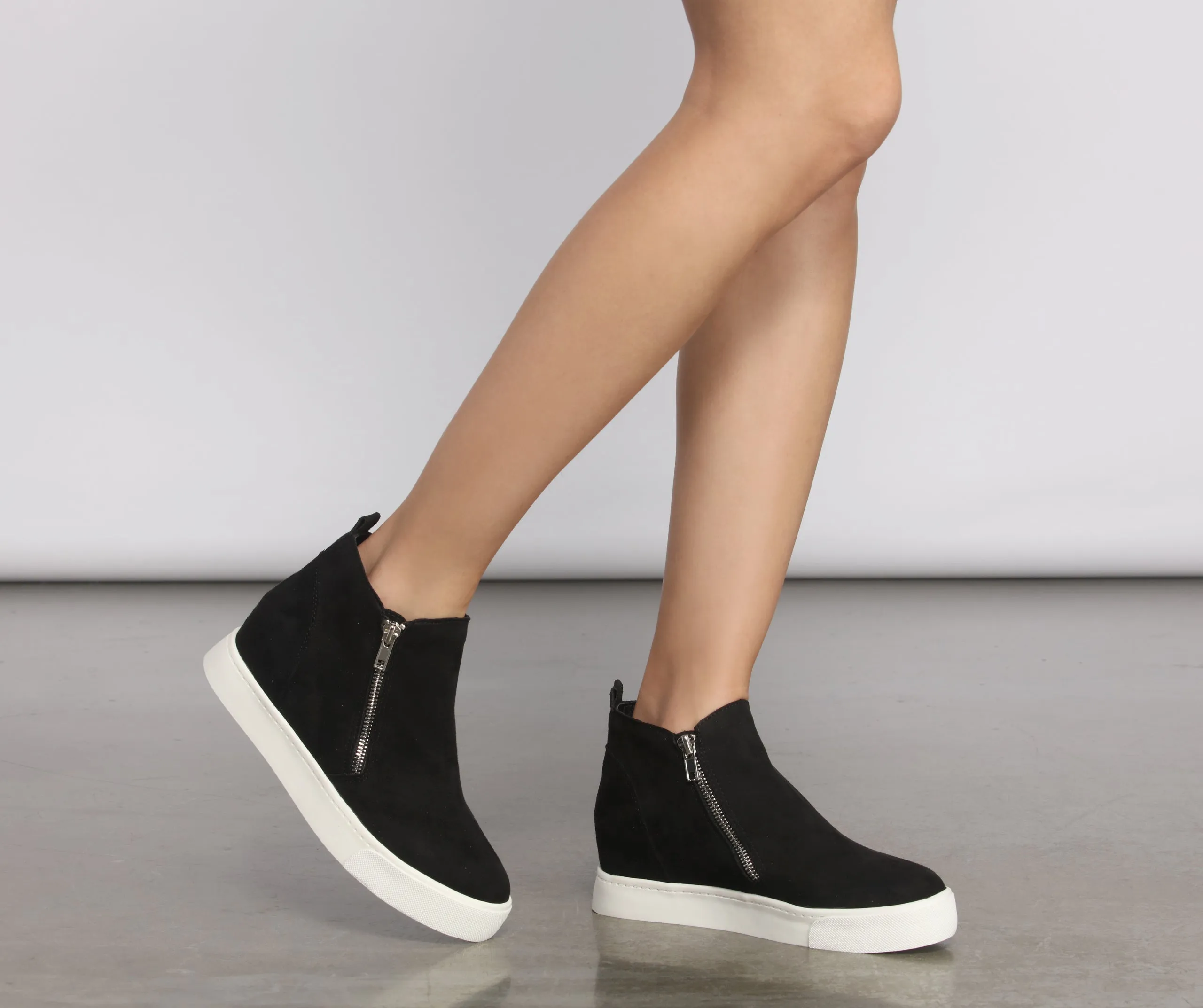 Faux Suede High Top Zipped Sneakers