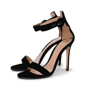 Gianvito Rossi Black Velvet Portofino 105 Sandals 39